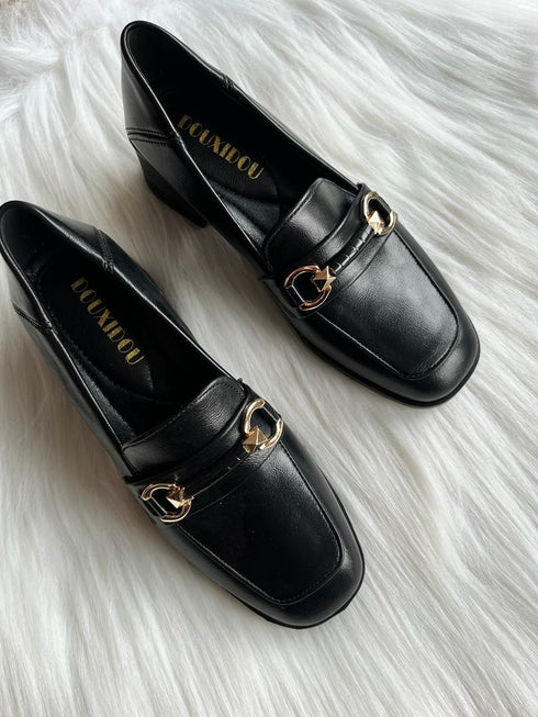 Metal Decor Black Textured Loafer